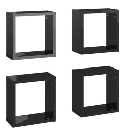 Étagères cube murales 4 pcs Noir brillant 30x15x30 cm