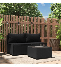 Salon de jardin 3 pcs avec coussins Noir Résine tressée