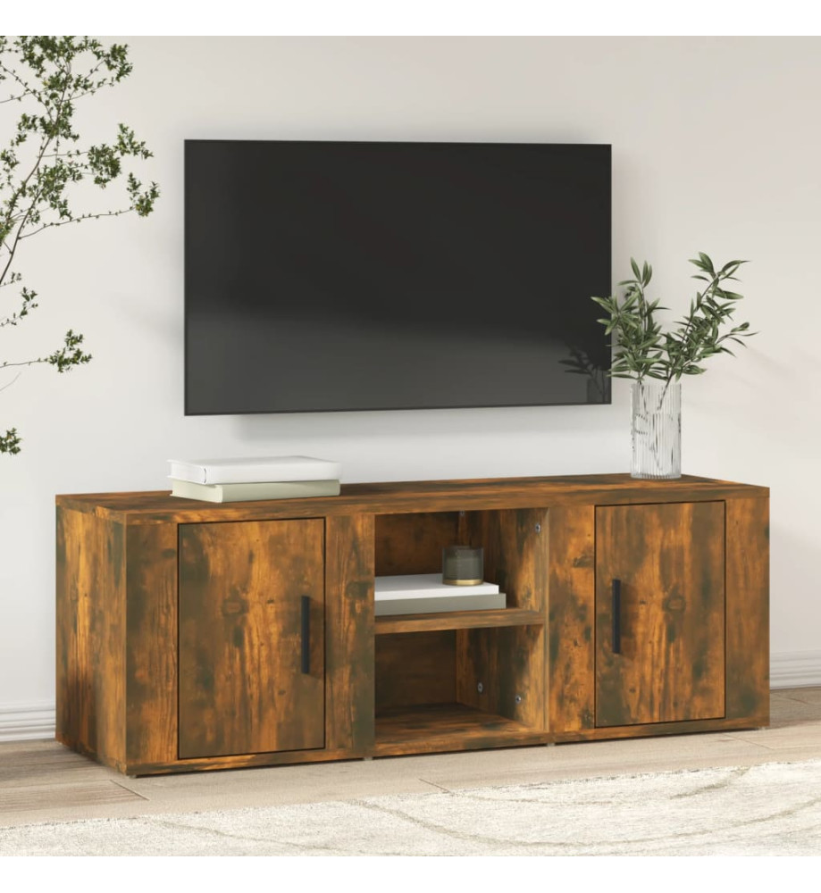 Meuble TV Chêne fumé 100x31,5x35 cm Bois d'ingénierie