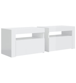 Tables de chevet 2 pcs avec LED Blanc brillant 60x35x40 cm