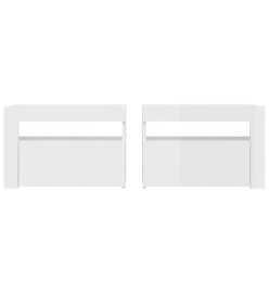 Tables de chevet 2 pcs avec LED Blanc brillant 60x35x40 cm