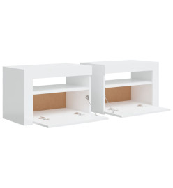 Tables de chevet 2 pcs avec LED Blanc brillant 60x35x40 cm