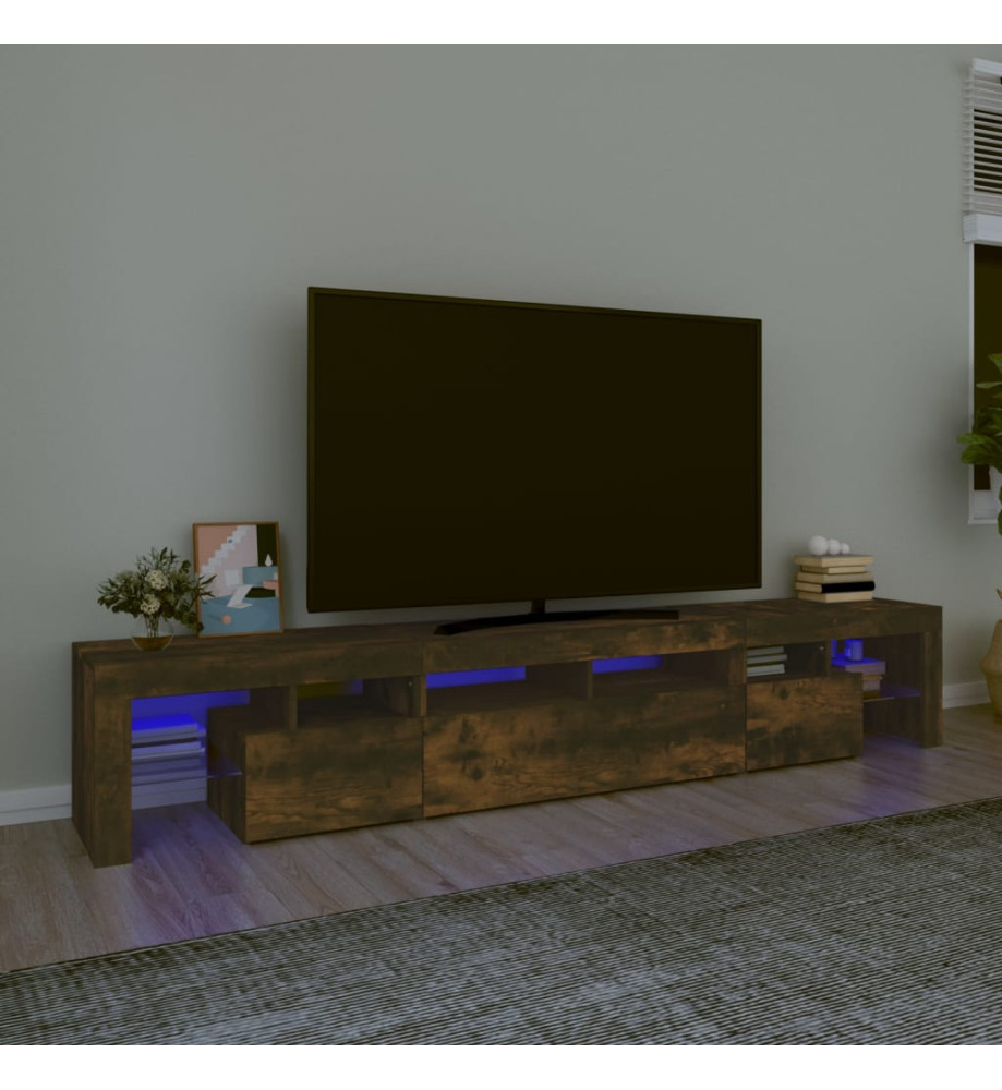 Meuble TV avec lumières LED Chêne fumé 230x36,5x40 cm