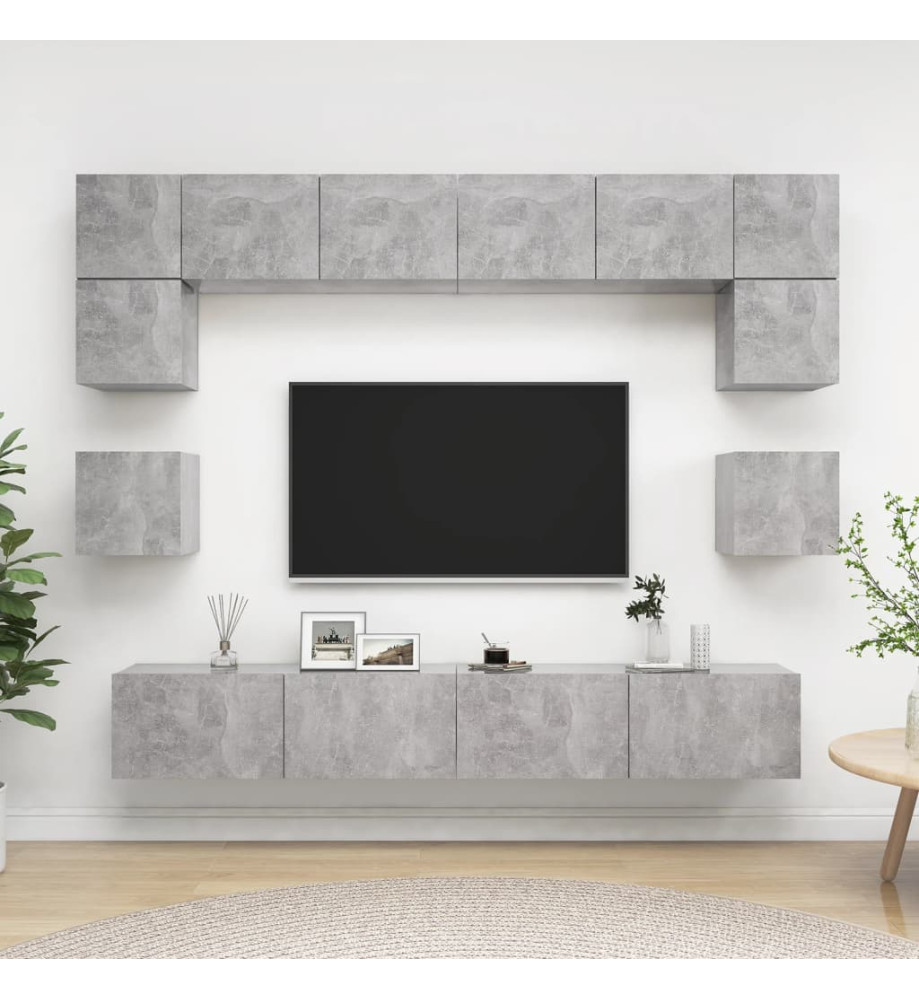 Ensemble de meuble TV 8 pcs Gris béton Aggloméré