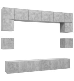 Ensemble de meuble TV 8 pcs Gris béton Aggloméré