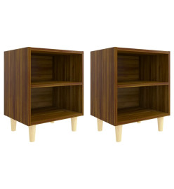 Tables de chevet pieds en bois 2 pcs Chêne marron 40x30x50 cm