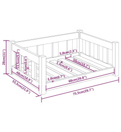 Lit pour chien 75,5x55,5x28 cm bois de pin solide