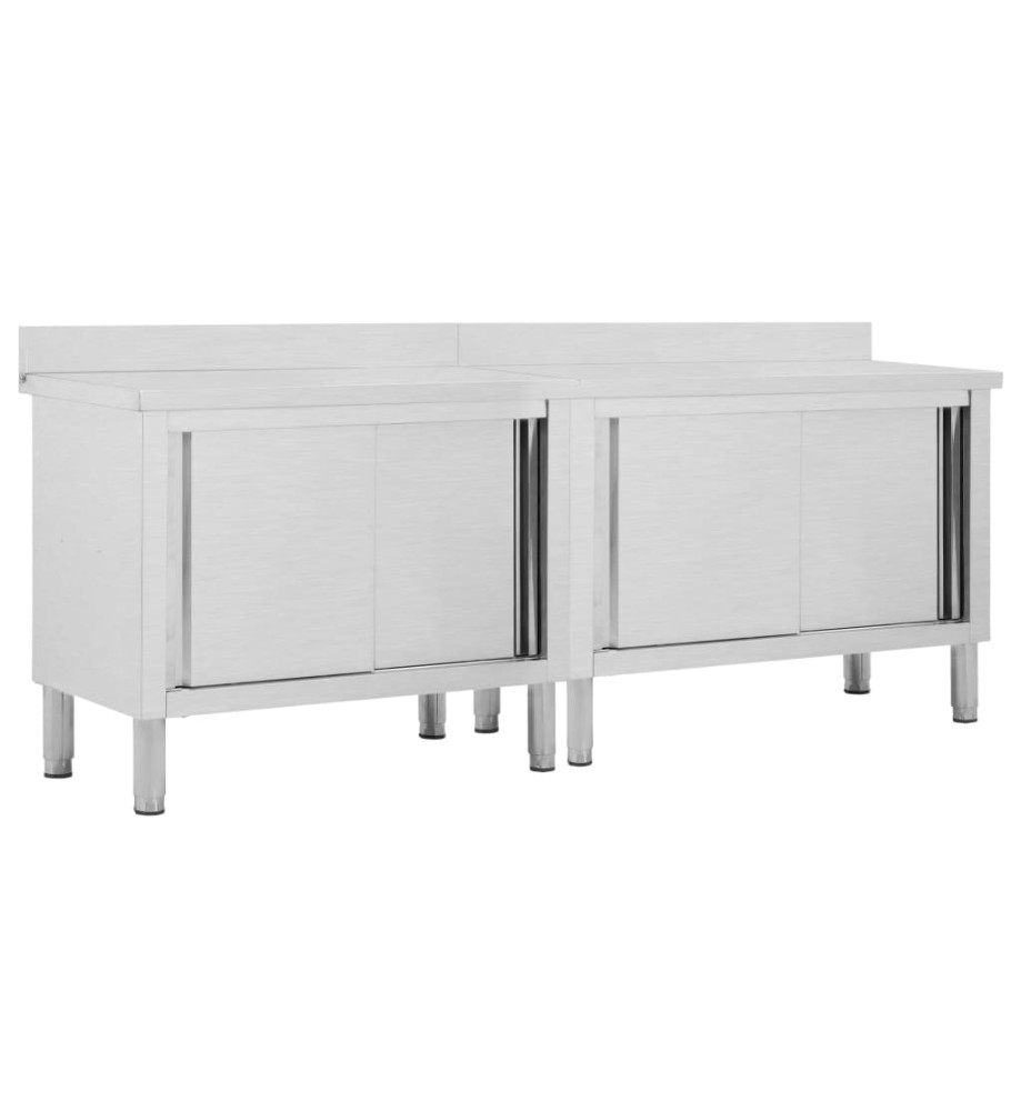 Tables avec portes coulissantes 2 pcs 240x50x(95-97) cm Inox