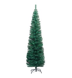 Arbre de Noël artificiel mince avec LED et boules Vert 210 cm