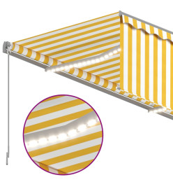 Auvent manuel rétractable avec store et LED 4,5x3 m Jaune blanc