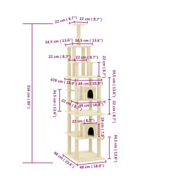 Arbre à chat avec griffoirs en sisal Crème 216 cm