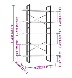 Bibliothèque à 5 niveaux Blanc 100x30x175 cm Bois d'ingénierie