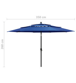 Parasol à 3 niveaux avec mât en aluminium Bleu azuré 3,5 m