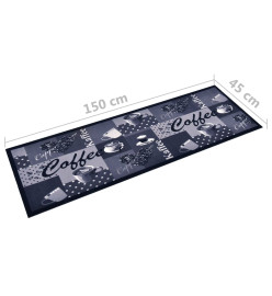 Tapis de sol de cuisine lavable Bleu café 45x150 cm