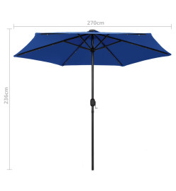 Parasol avec LED et mât en aluminium 270 cm Bleu azuré