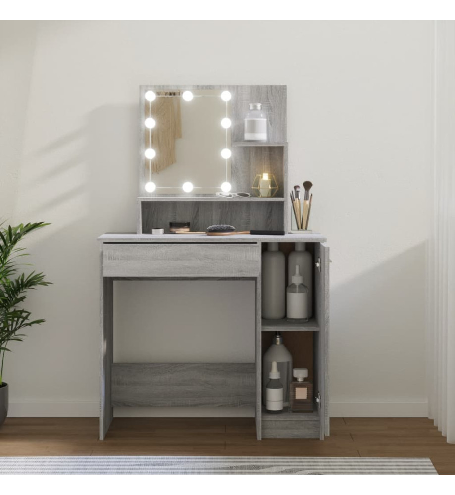 Coiffeuse avec LED Sonoma gris 86,5x35x136 cm