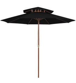 Parasol double avec mât en bois Noir 270 cm