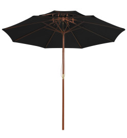 Parasol double avec mât en bois Noir 270 cm