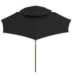 Parasol double avec mât en bois Noir 270 cm