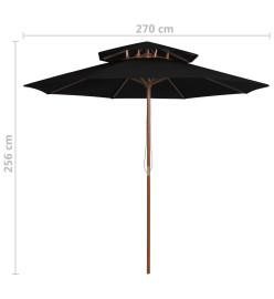 Parasol double avec mât en bois Noir 270 cm