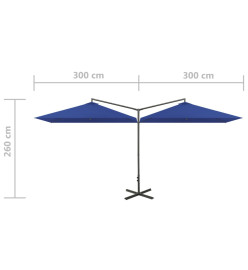 Parasol double avec mât en acier Bleu azuré 600x300 cm