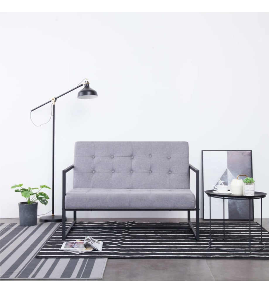 Sofa à 2 places avec accoudoirs Gris clair Acier et tissu