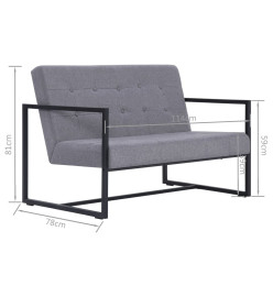 Sofa à 2 places avec accoudoirs Gris clair Acier et tissu