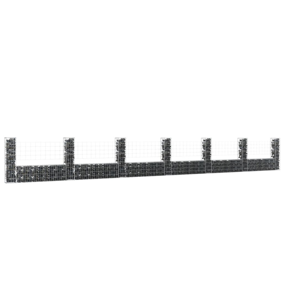 Panier de gabion en forme de U avec 7 poteaux Fer 740x20x100 cm