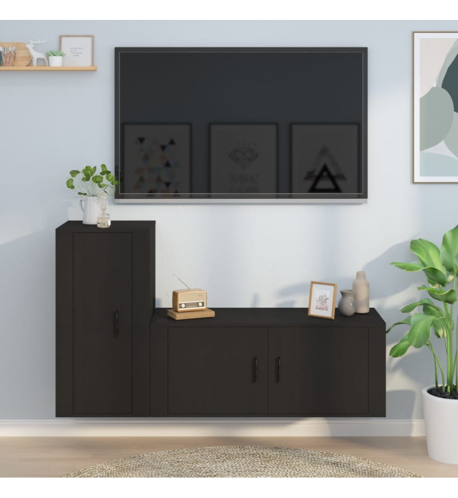 Ensemble de meubles TV 2 pcs noir bois d'ingénierie