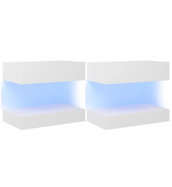 Tables de chevet LED 2 pcs blanc 60x35 cm bois d'ingénierie