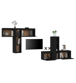 Meubles TV 6 pcs Noir Bois massif de pin