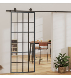 Porte coulissante Verre ESG et aluminium 76x205 cm Noir