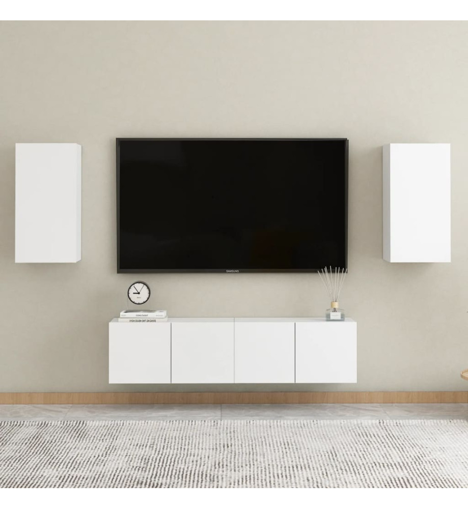 Ensemble de meubles TV 4 pcs Blanc Aggloméré