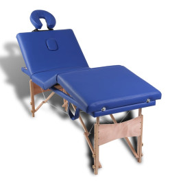 Table de massage pliable Bleu 4 zones avec cadre en bois