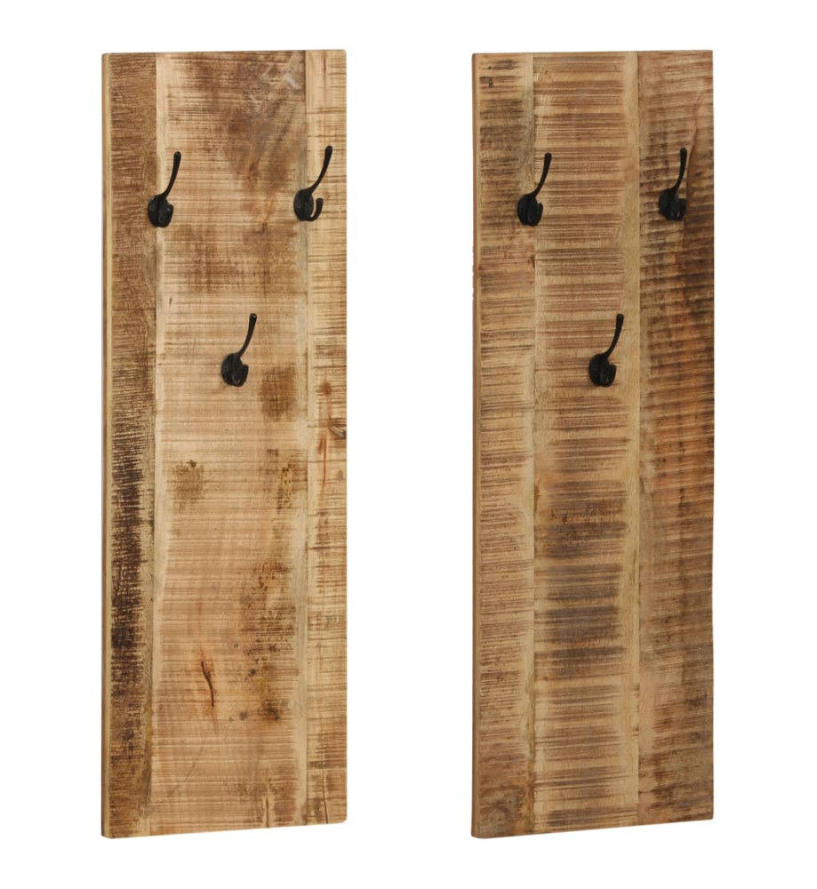 Porte-manteau mural 2 pcs Bois de manguier massif 36x110x3 cm