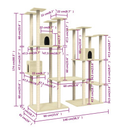 Arbre à chat avec griffoirs en sisal Crème 174 cm