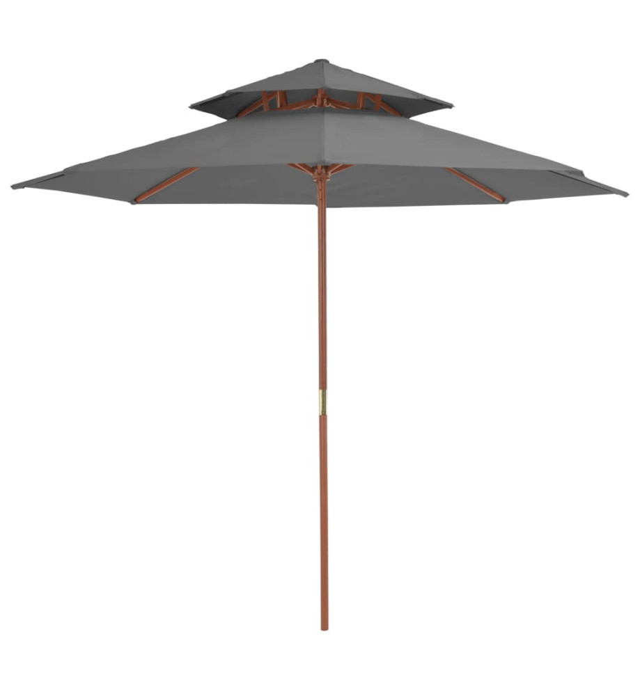 Parasol double avec mât en bois 270 cm Anthracite