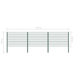 Panneau de clôture avec poteaux Fer 5,1 x 1,2 m Vert