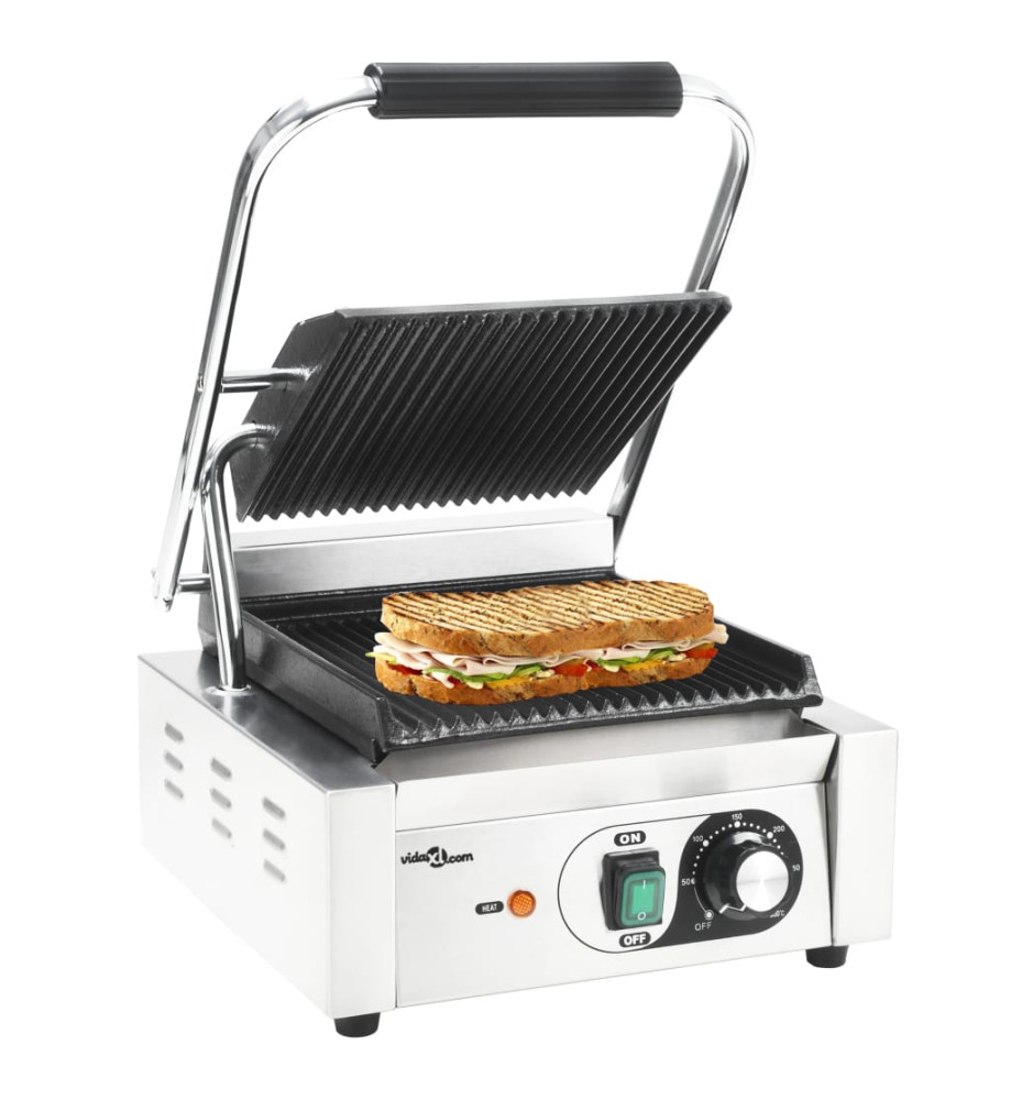 Grill pour panini rainuré Acier inoxydable 1800 W 31x30,5x20 cm