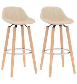 Tabourets de bar lot de 2 crème tissu