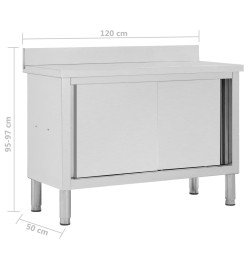 Table de travail avec portes coulissantes 120x50x(95-97)cm Inox