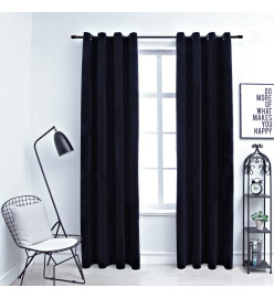 Rideaux occultants avec anneaux 2 pcs Velours Noir 140x225 cm