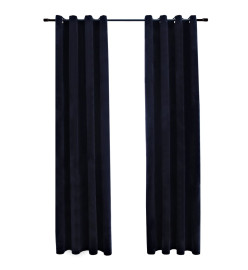 Rideaux occultants avec anneaux 2 pcs Velours Noir 140x225 cm