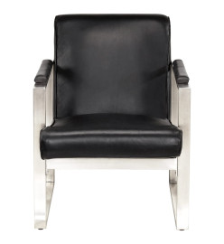 Fauteuil tube Noir 60x73x77 cm Cuir véritable