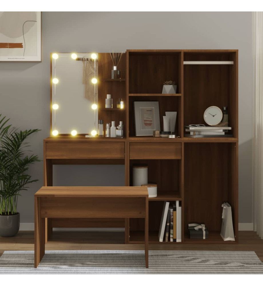 Ensemble de coiffeuse avec LED Chêne marron Bois d'ingénierie