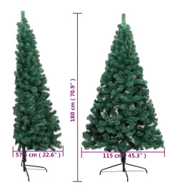 Sapin de Noël artificiel moitié avec support vert 210 cm PVC