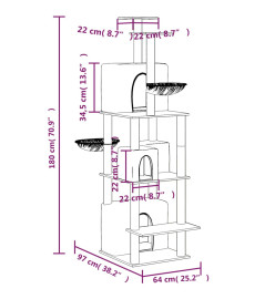 Arbre à chat avec griffoirs en sisal Crème 180 cm