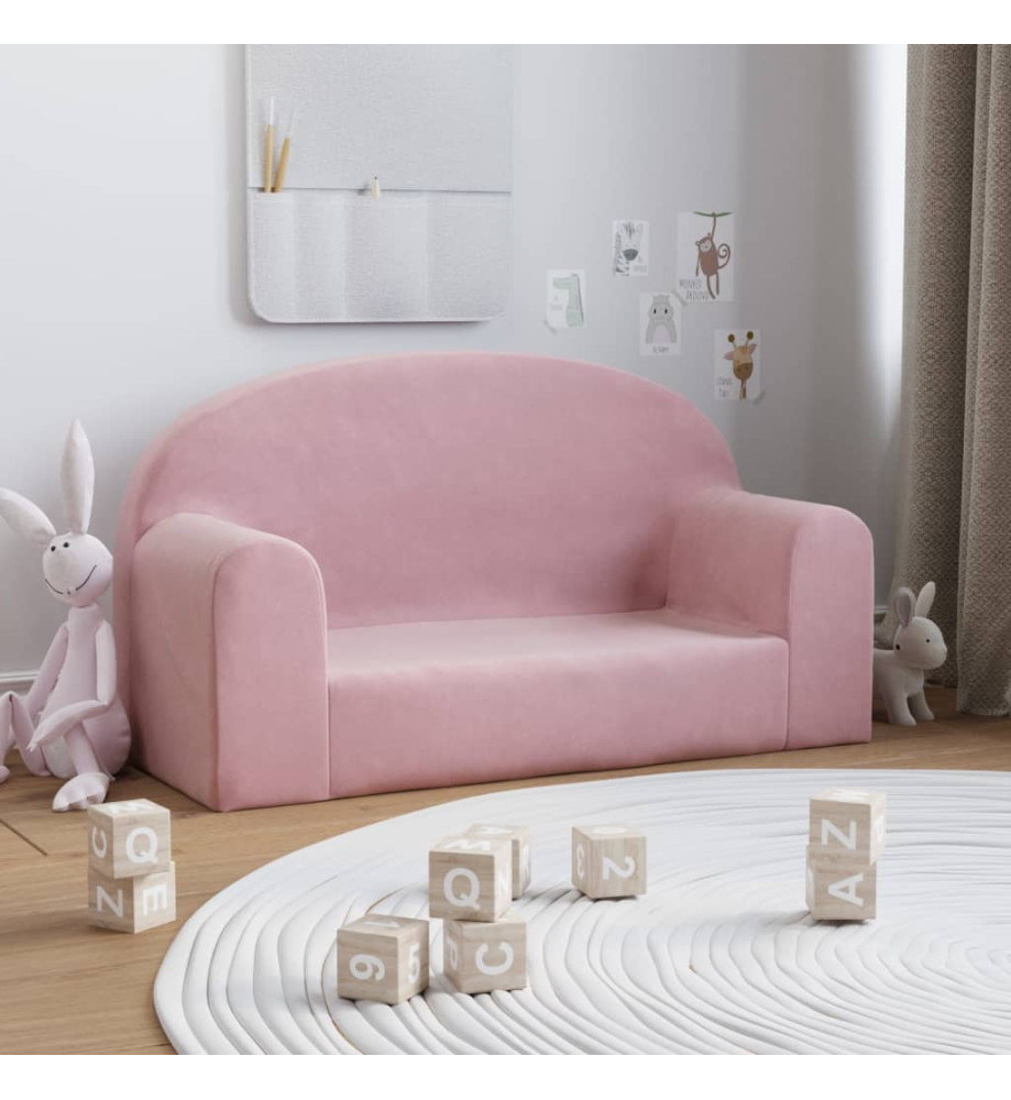 Canapé pour enfants à 2 places Rose Peluche douce