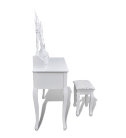 Coiffeuse avec miroir et tabouret 7 tiroirs Blanc