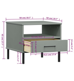 Table de chevet avec pieds en métal Gris Bois pin massif OSLO